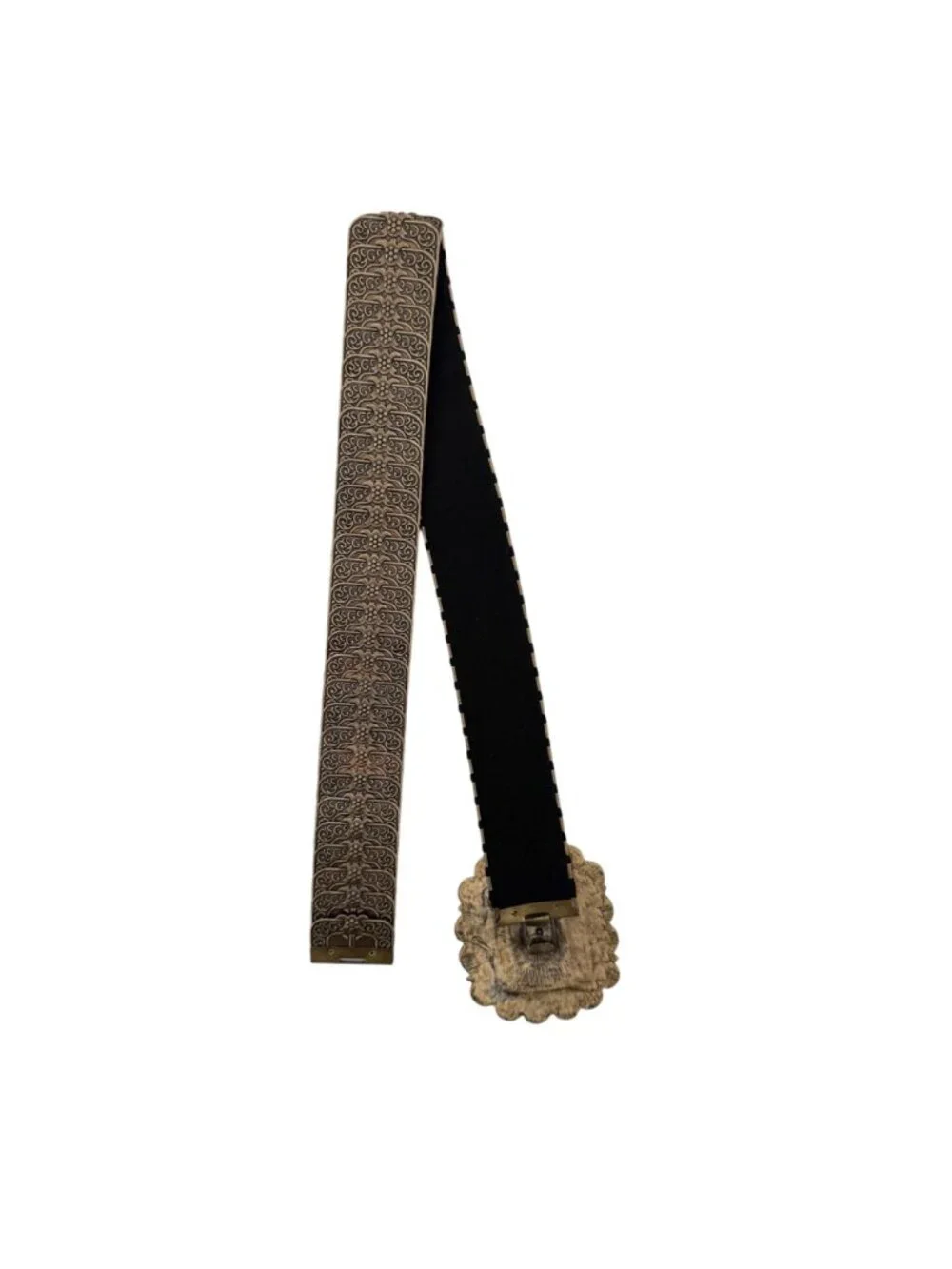 Y2K Boho Coachella Festival Statement Wide Elastic Brass Tone Belt Ornate Buckle